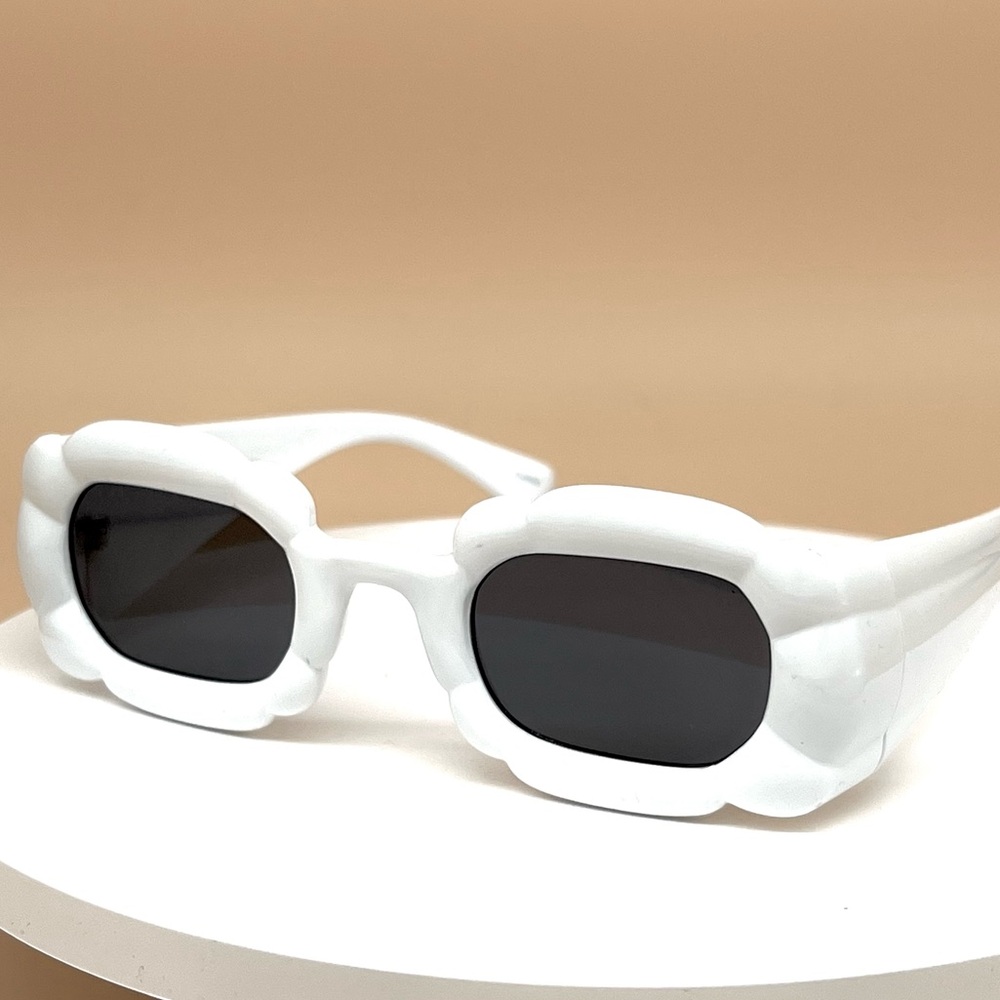 Kerrie White Acetate Rectangle Sunglasses
